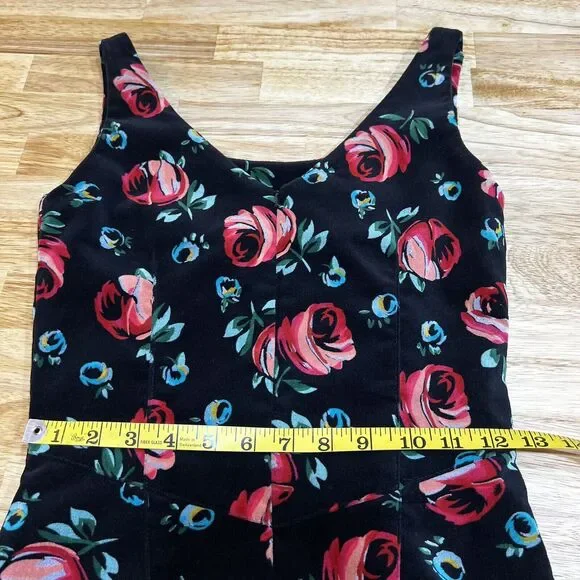Esprit Vintage Black Velvet Floral Dress Pink Blue Roses Sz 5/6 - Picture 11 of 15